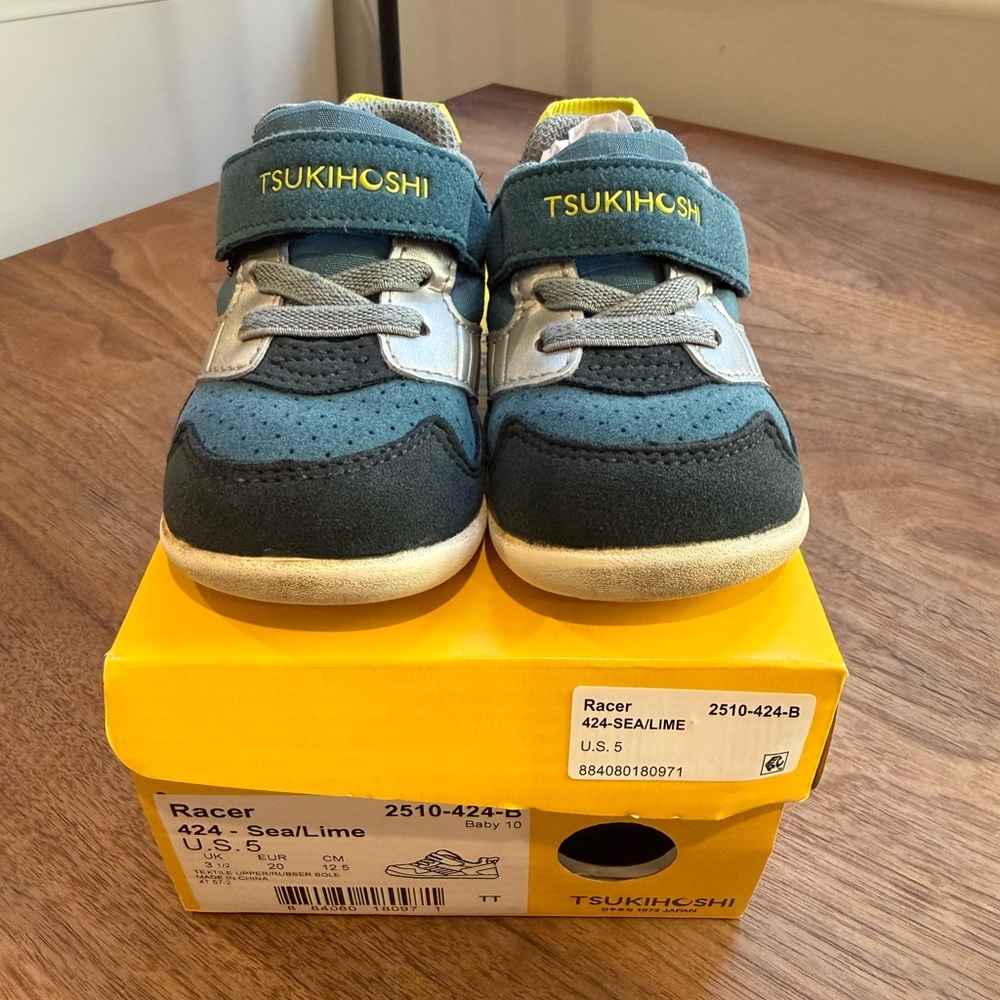 Tsukihoshi Racer Sea/Lime Baby/Toddler shoes size 5